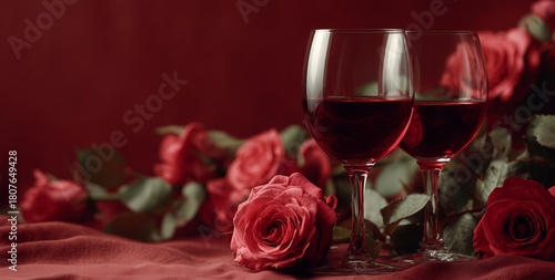 Romantic Setting With Red Roses and Wine Glasses for a Special Evening Gathering