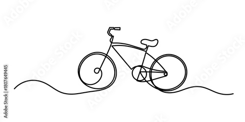 Continuous line drawing of a bicycle. Cycling for a healthy lifestyle. Single line art of a classic bicycle isolated on a white background.