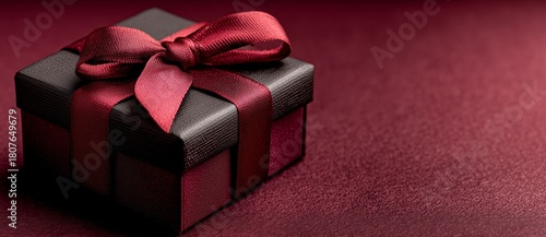 Black and Red Gift Box With Ribbon on Dark Background for Special Occasions