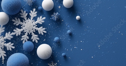 Winter Decoration With Snowflakes and Balls on Blue Background for Seasonal F...
