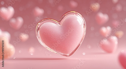 Beautiful Pink Heart Shaped Decoration Surrounded by Smaller Hearts on a Soft...