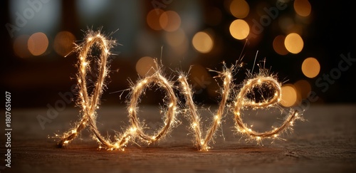 Sparklers Create Glowing Love Sign for Celebration in Warm Setting