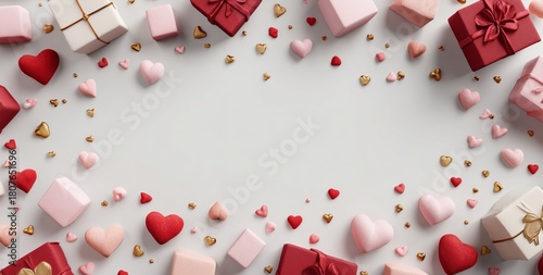 Colorful Gifts and Hearts Create a Festive Atmosphere for Celebrations and Sp...