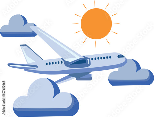 Passenger plane flying among the clouds