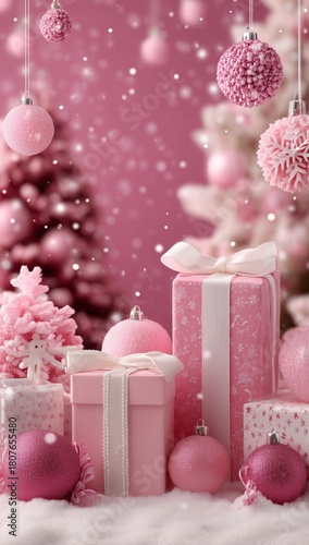 Decorative Pink Gifts and Ornaments for a Festive Celebration in a Cozy Setting