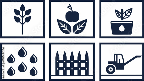 agriculture and organic growth icons showing tree