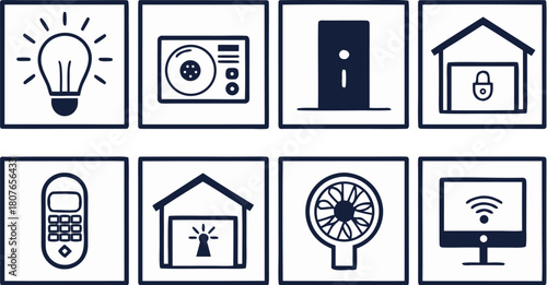 smart home icons black and white showing light bulb