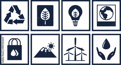 eco sustainability icons showing recycle leaf