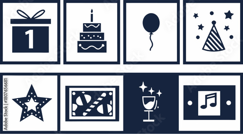 event celebration icons showing gift cake star