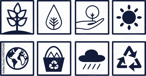 environmental conservation icons showing tree plant