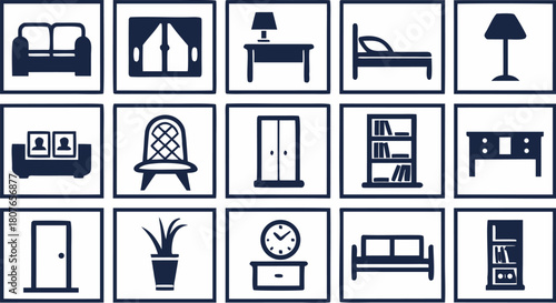 home and interior design icons showing sofa lamp