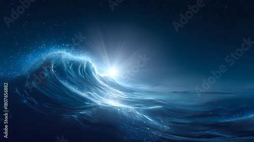 Fototapeta Naklejka Na Ścianę i Meble -  Abstract ocean wave with light a surreal and dynamic illustration perfect for backgrounds and conceptual designs