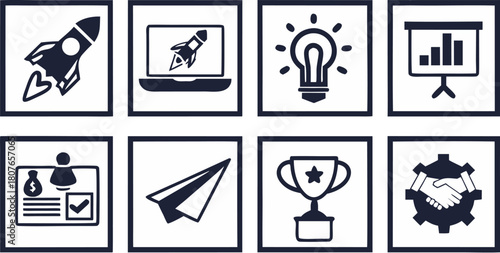 startup and innovation vector icons clean minimal