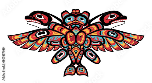 Striking Native American eagle design with vibrant colors, a symbol of heritage and strength, showcasing indigenous art and cultural richness