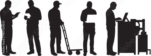 Silhouettes of people working in various professions and activities