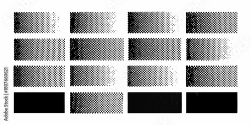 Halftone gradient rectangles in black and white for graphic design elements