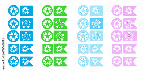 Star icon set in blue green light blue and pink colors