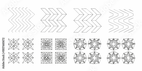 Geometric patterns and transformations a set of abstract line art designs