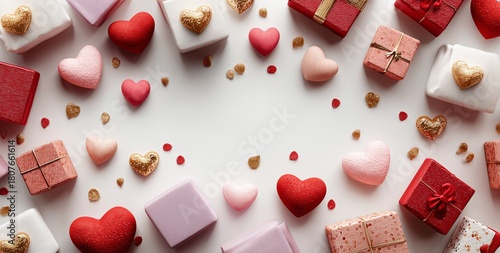 Gifts and Hearts Create a Romantic Scene for Celebrations and Special Occasions