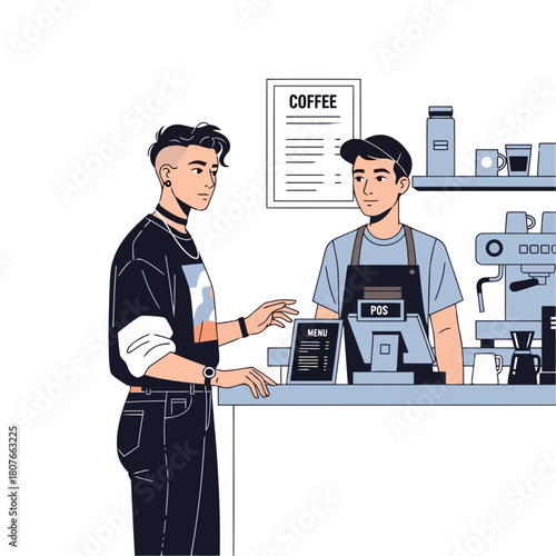 Casual vector illustration of ordering coffee at counter