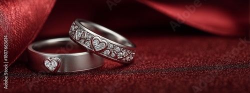 Elegant Heart-Shaped Ring Set on a Red Satin Ribbon for Special Occasions Lik...