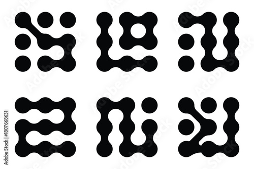 Diagonal metaball connected circles shape. Abstract nerve cell dots or computer nano net . Metaball Set. Vector Connect Circle Shapes. Abstract Geometric Dots.