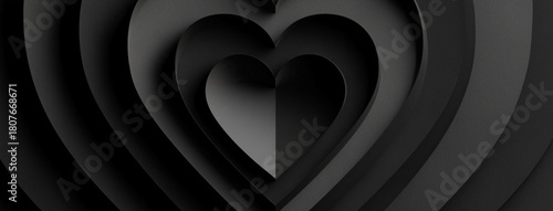 Modern Black Heart Design Created From Layered Paper Shapes With Intricate Pa...