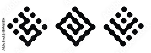 Diagonal metaball connected circles shape. Abstract nerve cell dots or computer nano net . Metaball Set. Vector Connect Circle Shapes. Abstract Geometric Dots.
