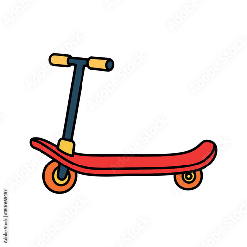 Simple Red Kick Scooter Cartoon Illustration