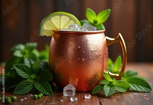 Copper Mug Moscow Mule Luscious Lime Slice Refreshing Chill Presentation Beverage Series