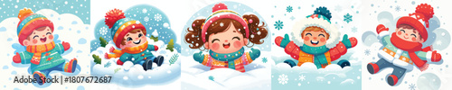 a child lying in the snow happily