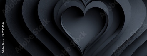 Modern Black Heart Design Created From Layered Paper Shapes With Intricate Pa...