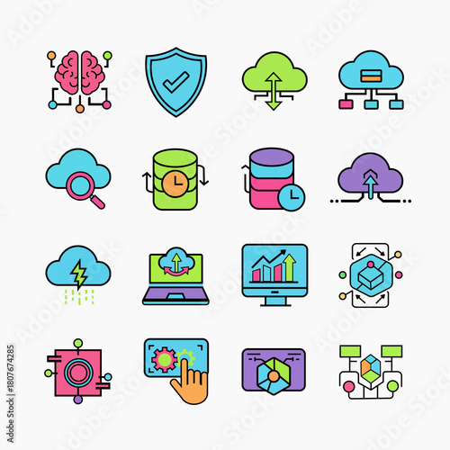Modern Flat Vector Icon Pack: Data, Cloud, and Network