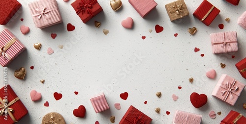 Gifts and Hearts Create a Romantic Scene for Celebrations and Special Occasions