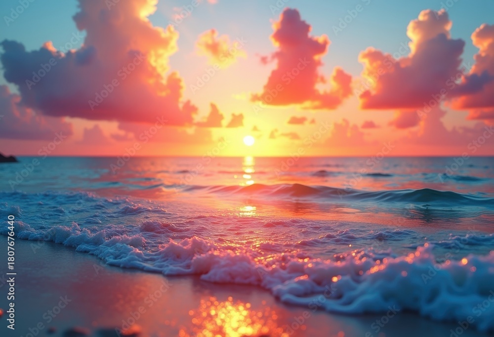 Fototapeta premium Gradient Burst Tequila Sunrise Shoreline Sunset Skies Abstract Art