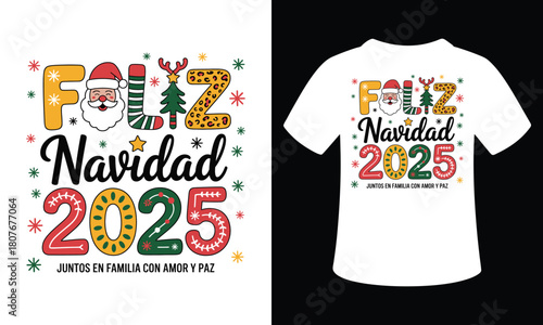 Merry Christmas 2025 Festive Vector T-Shirt