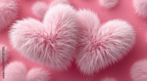 Fluffy Pink Heart Shapes on a Vibrant Background for a Romantic Occasion