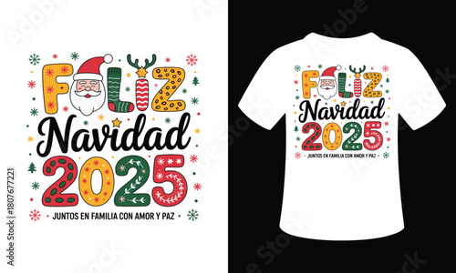 Merry Christmas 2025 Festive Vector T-Shirt