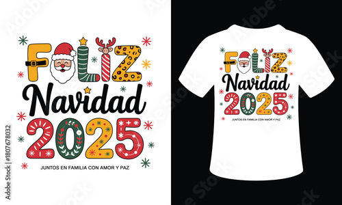 Merry Christmas 2025 Festive Vector T-Shirt