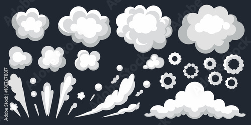 Cartoon clouds and smoke elements for animation and design