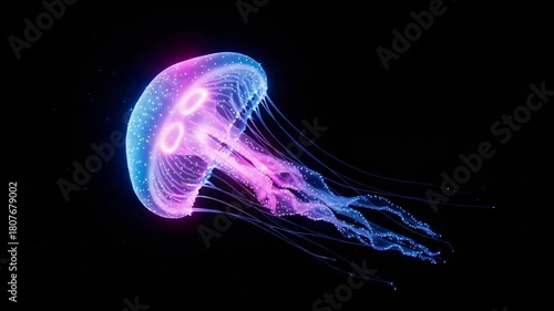 Glowing jellyfish drifting ethereally through the deep ocean with vibrant bioluminescent hues in a mesmerizing underwater ballet. 4k Video