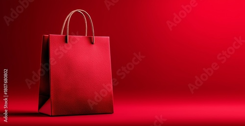 Bright Red Shopping Bag on a Smooth Red Background