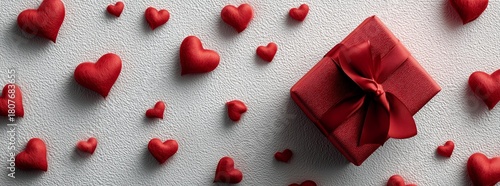 Red Hearts and Gift Box Create a Festive Atmosphere for Celebrations and Spec...