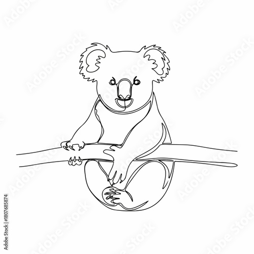 Simple Outline Illustration of a Cute Koala Sitting on a Branch