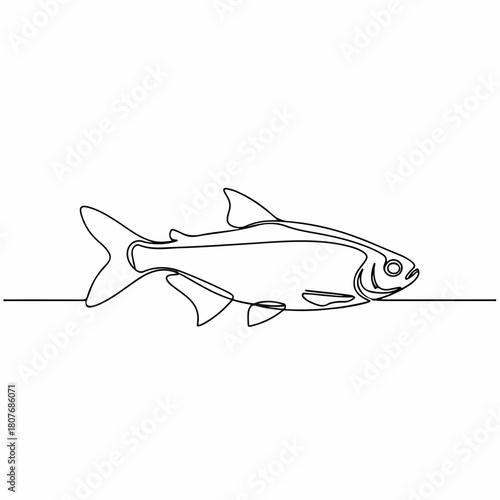 Simple Line Art Tetra Fish Swimming Under Water Illustration Graphic