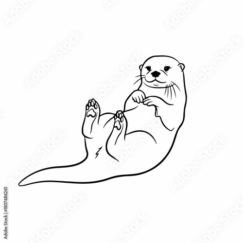 Outline Cute Playful Otter Mammal Animal Graphic Illustration