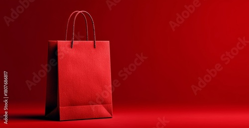 Red Shopping Bag on Vibrant Red Background for Seasonal Shopping or Gifting