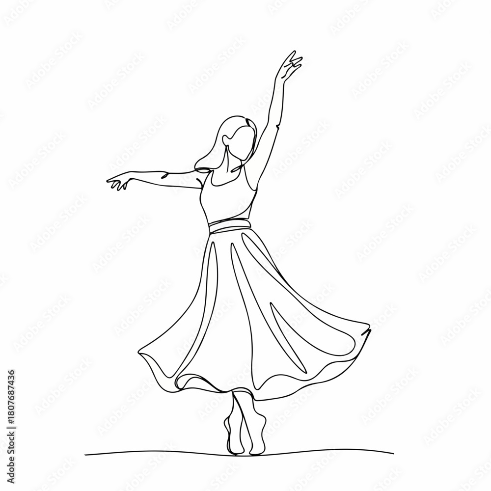 Naklejka premium Minimalist Continuous Line Dancing Girl Elegant Pose Silhouette Illustration