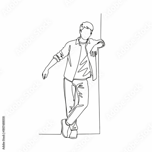 Single Line Sketch of a Standing Man Leaning on a Wall Illustration