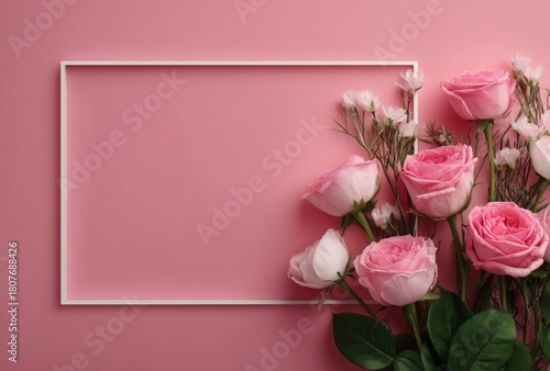 Beautiful Arrangement of Pink and White Flowers on a Pink Background for Cele...